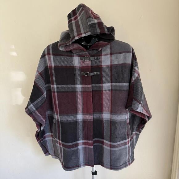 Rachel Rachel Roy Plaid Hooded Poncho Cape Coat S/M Women's NWT
